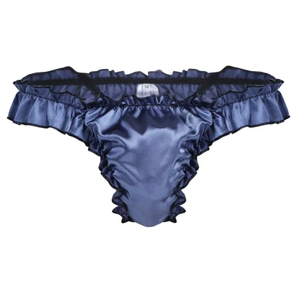 Men's Ruffled Shiny Thong Panties