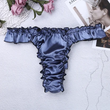 Men's Ruffled Shiny Thong Panties - Image 3