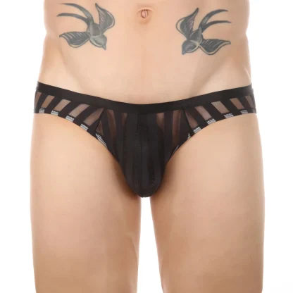 Striped See-through Mesh Briefs - Image 2